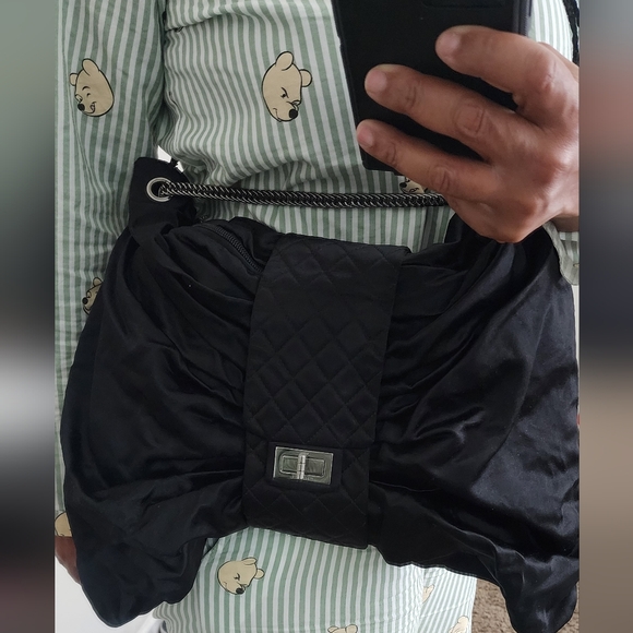 Chanel Black Satin Jumbo Bow Chain Shoulder Bag - Picture 11 of 12